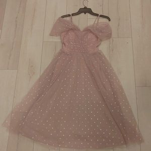 Never worn size 4 pink with silver poka dots homecoming dres